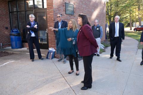 t. Governor, Kim Driscoll, visits Westfield State to look at Bates Hall and it's current need for upgrade. During the tour, she visits Parenzo Hall to the how drastically improved the building is after it's recent facelift.